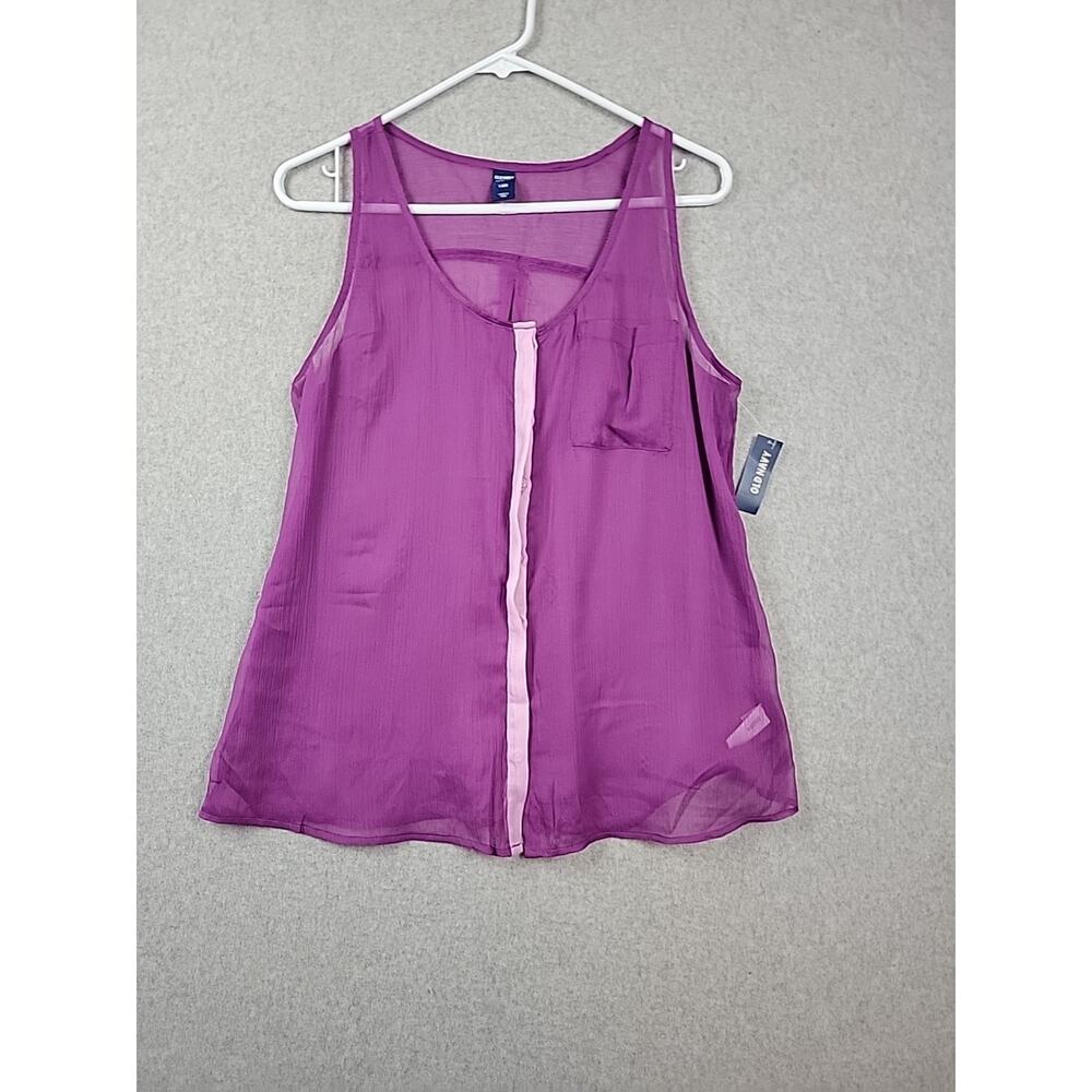 NWT Old Navy Purple Sheer Scoop Neck Button Up Tank Top Women's Large Pocket